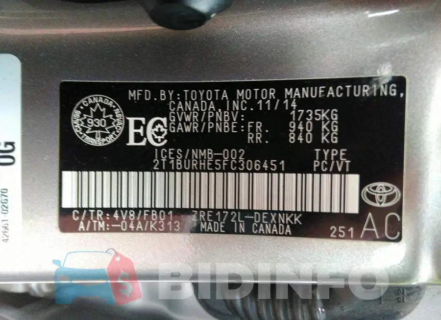 2T1BURHE5FC306451 Photo# 9