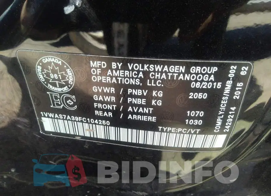 1VWAS7A39FC104250 Photo# 9