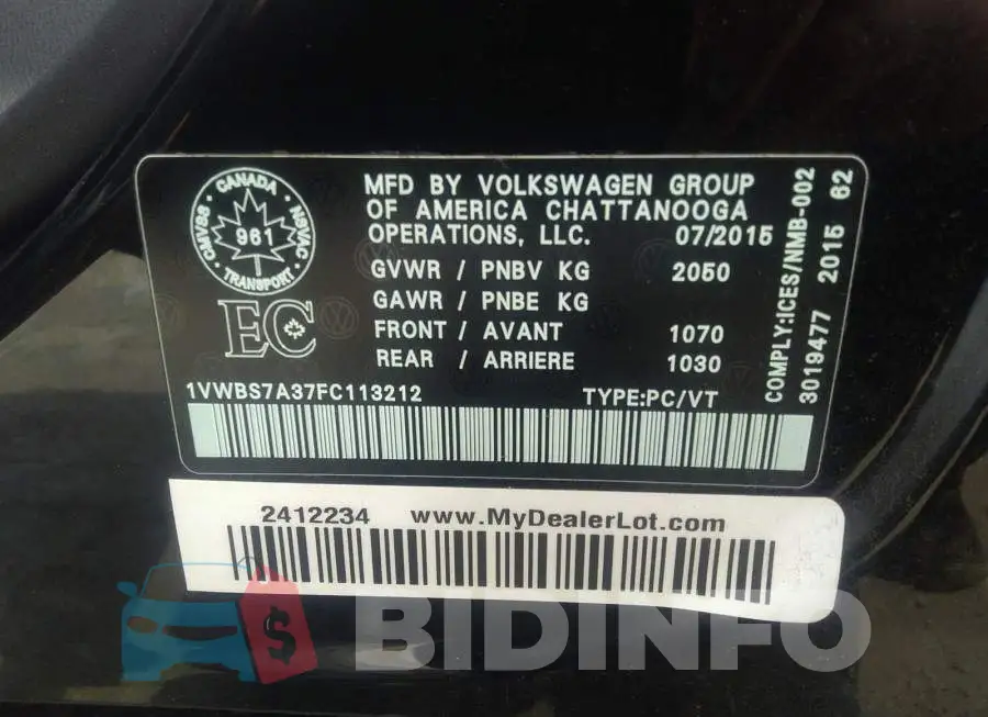 1VWBS7A37FC113212 Photo# 9