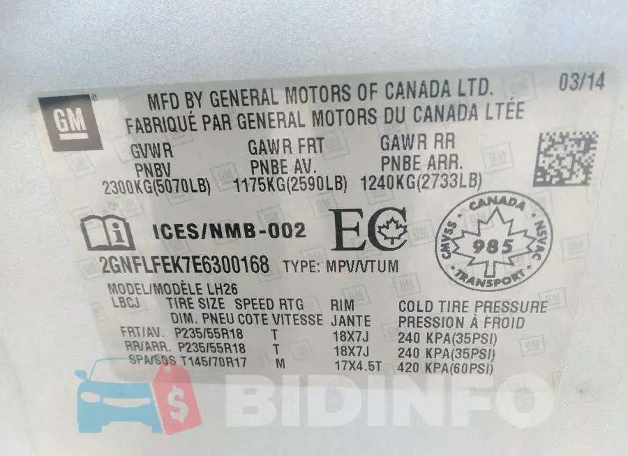 2GNFLFEK7E6300168 Photo# 9
