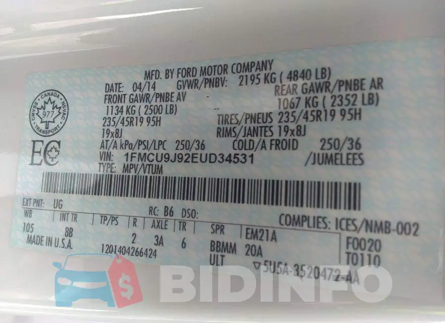 1FMCU9J92EUD34531 Photo# 9