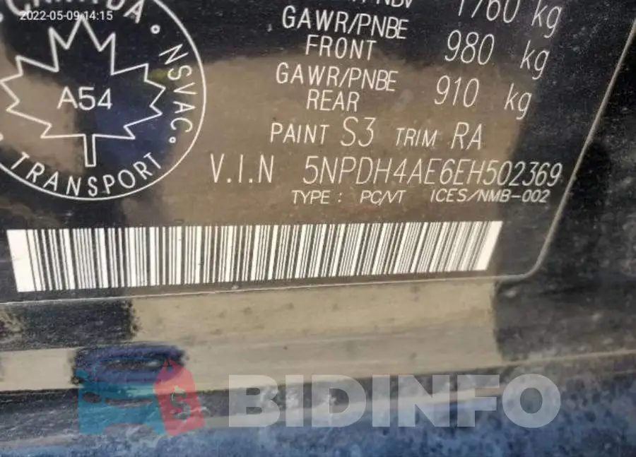 5NPDH4AE6EH502369 Photo# 9