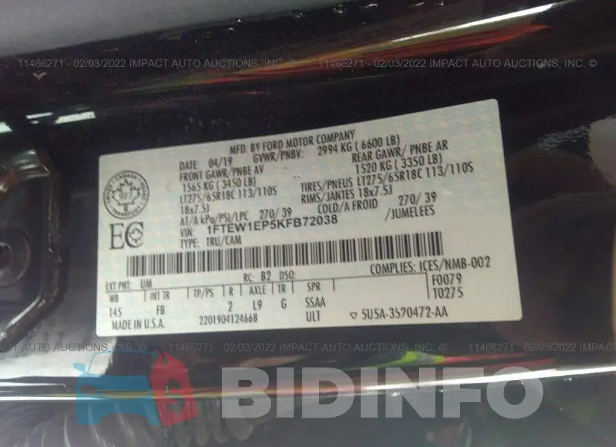 1FTEW1EP5KFB72038 Photo# 9