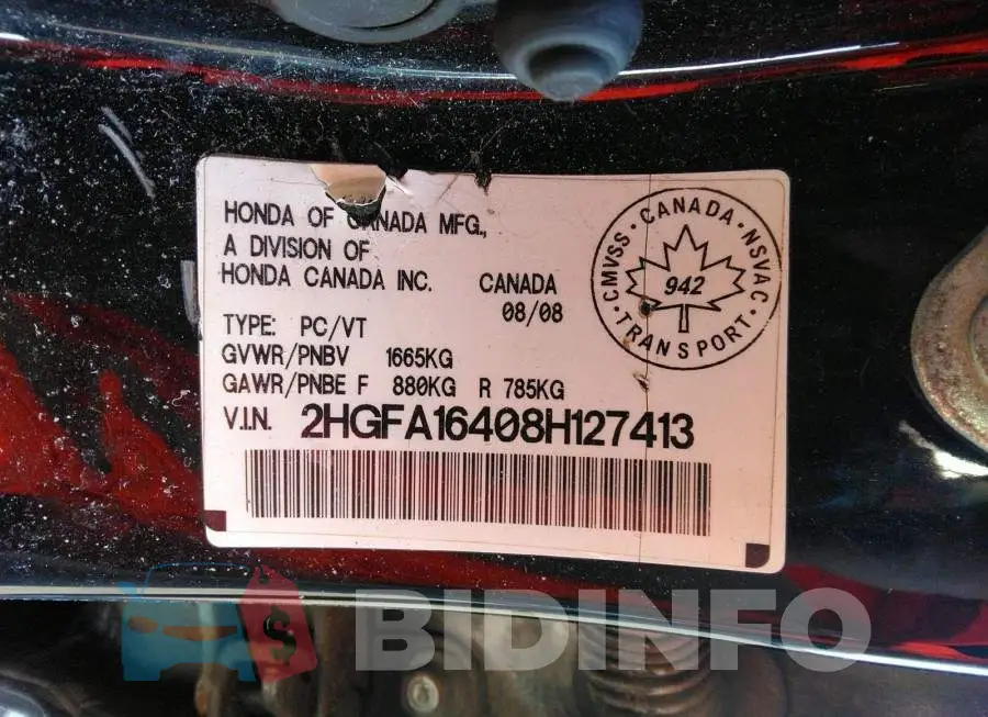 2HGFA16408H127413 Photo# 9