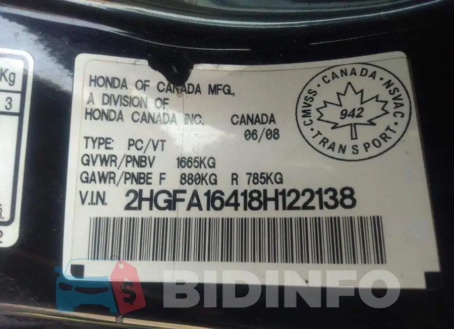 2HGFA16418H122138 Photo# 9
