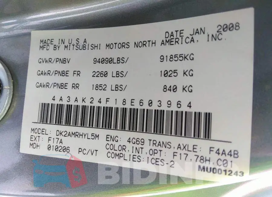 4A3AK24F18E603964 Photo# 9