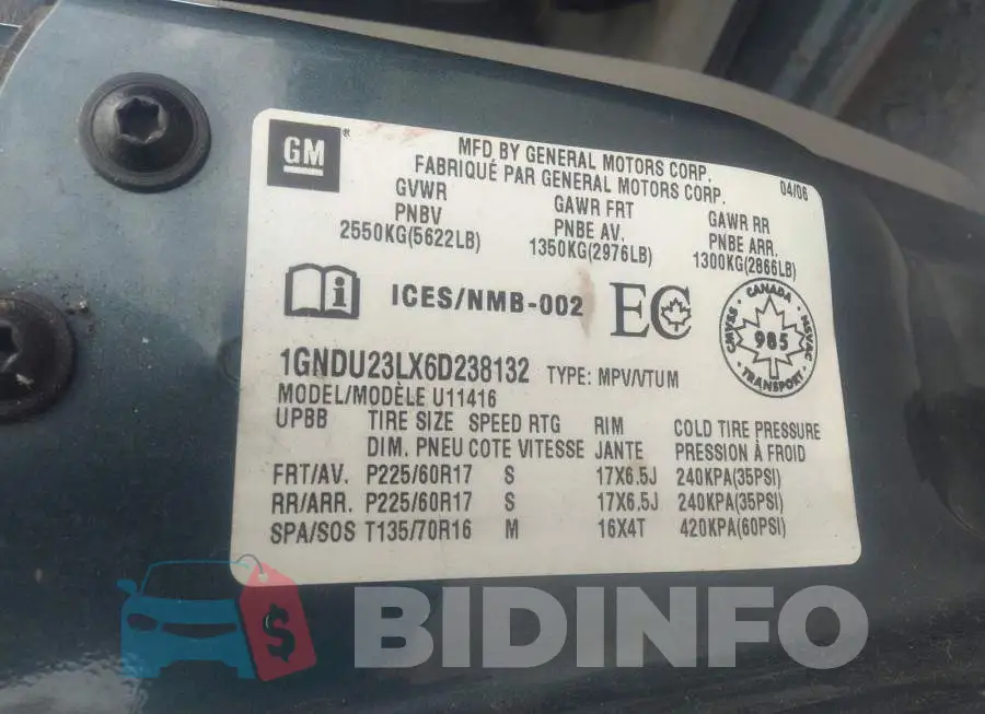 1GNDU23LX6D238132 Photo# 9