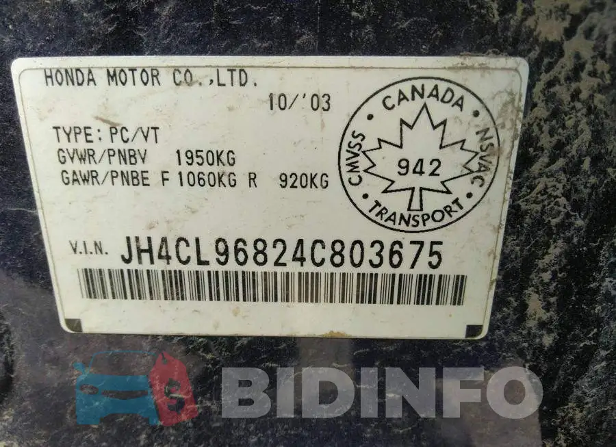 JH4CL96824C803675 Photo# 9