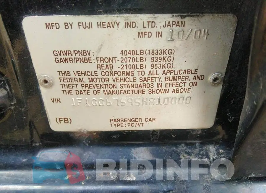 JF1GG67595H810000 Photo# 9