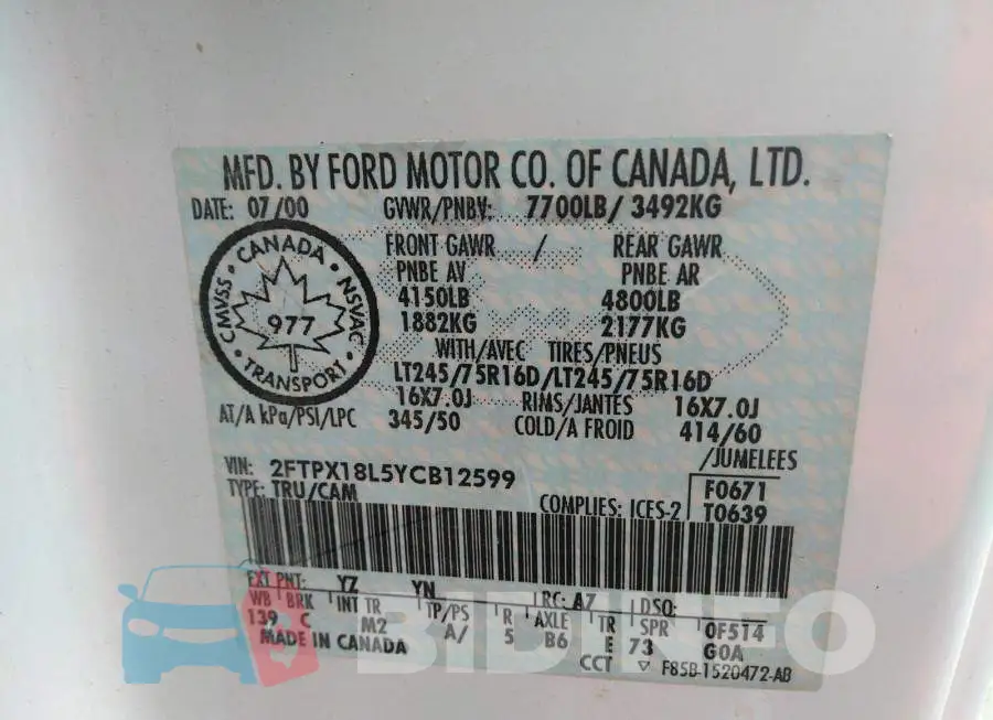 2FTPX18L5YCB12599 Photo# 9