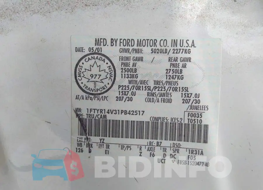 1FTYR14V31PB42517 Photo# 9