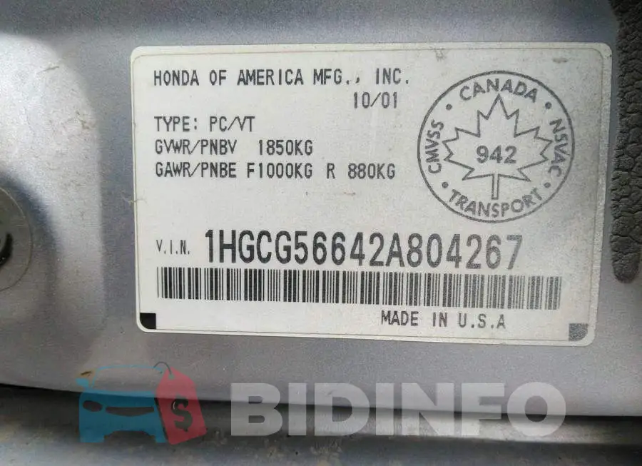 1HGCG56642A804267 Photo# 9