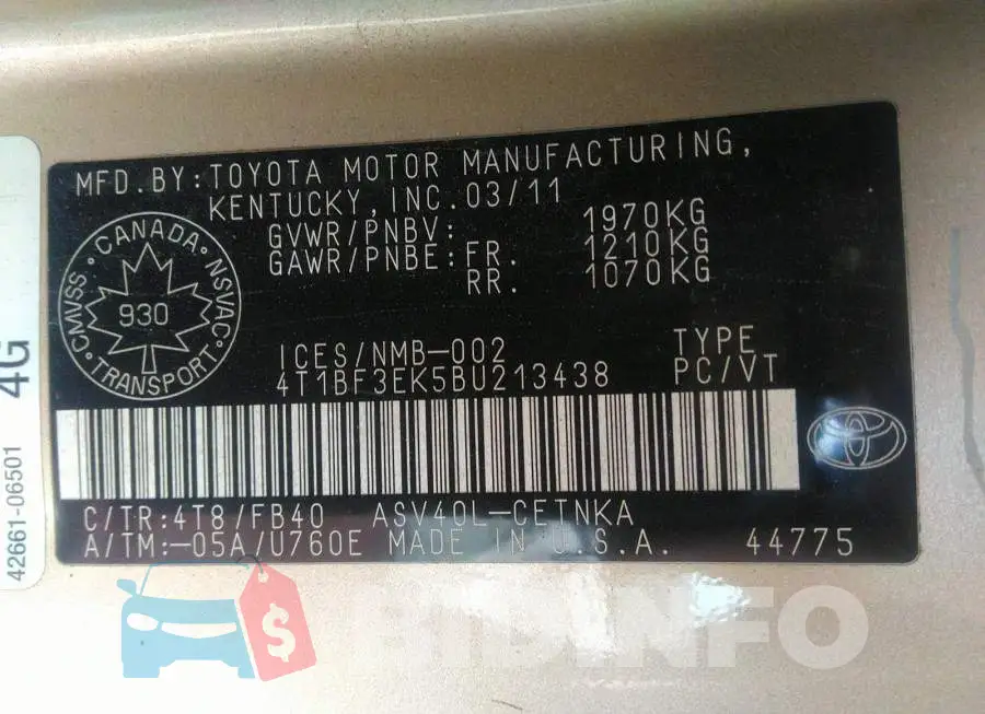 4T1BF3EK5BU213438 Photo# 9