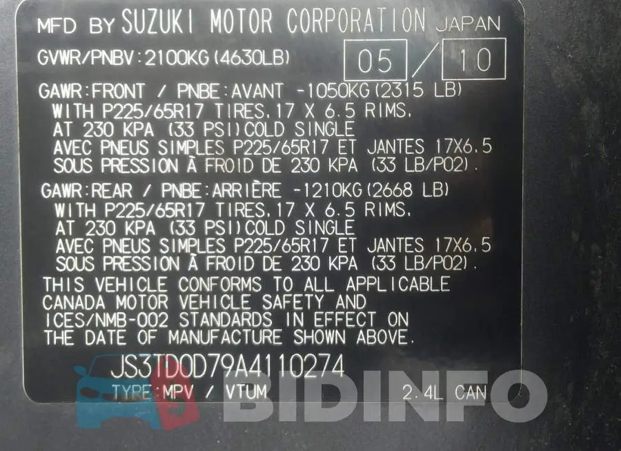 JS3TD0D79A4110274 Photo# 9