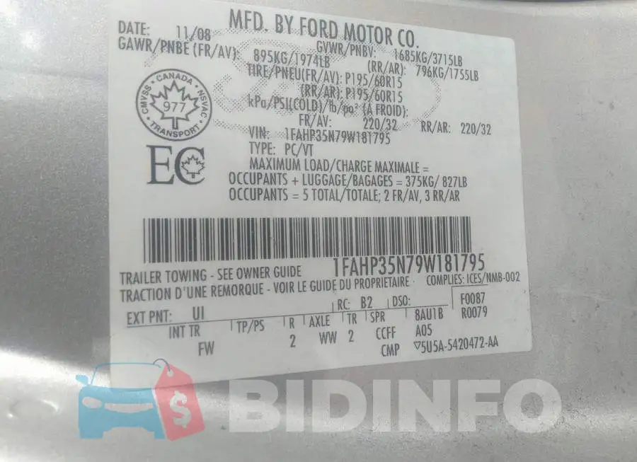 1FAHP35N79W181795 Photo# 9