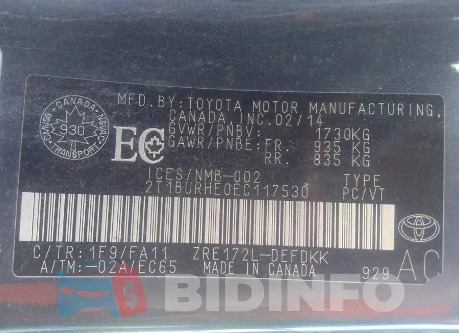 2T1BURHE0EC117530 Photo# 9