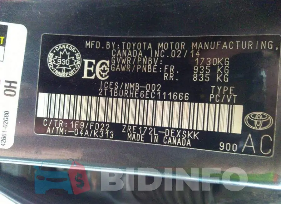 2T1BURHE6EC111666 Photo# 9
