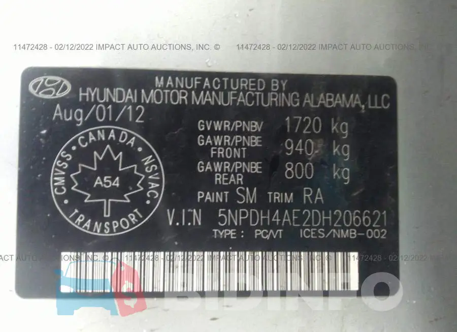5NPDH4AE2DH206621 Photo# 9
