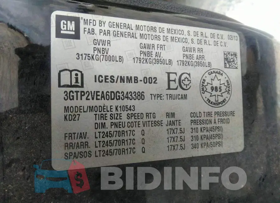 3GTP2VEA6DG343386 Photo# 9