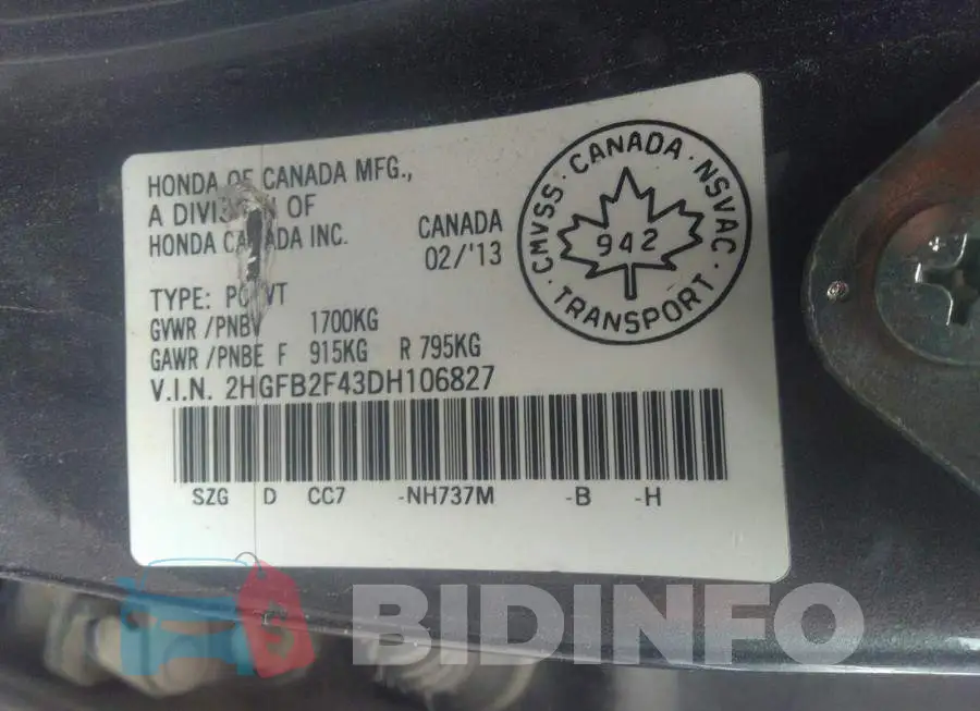 2HGFB2F43DH106827 Photo# 9