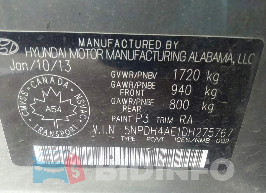 5NPDH4AE1DH275767 Photo# 9