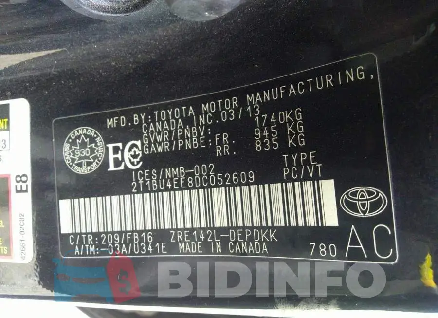 2T1BU4EE8DC052609 Photo# 9