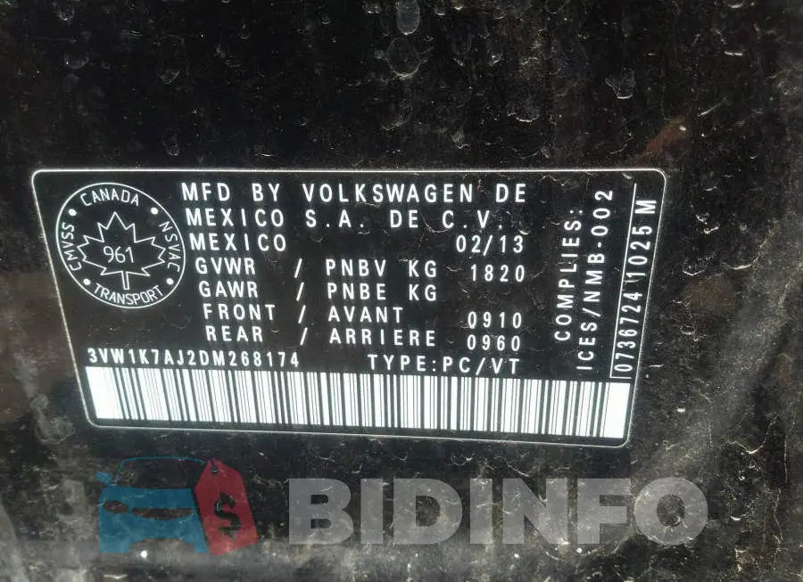 3VW1K7AJ2DM268174 Photo# 9