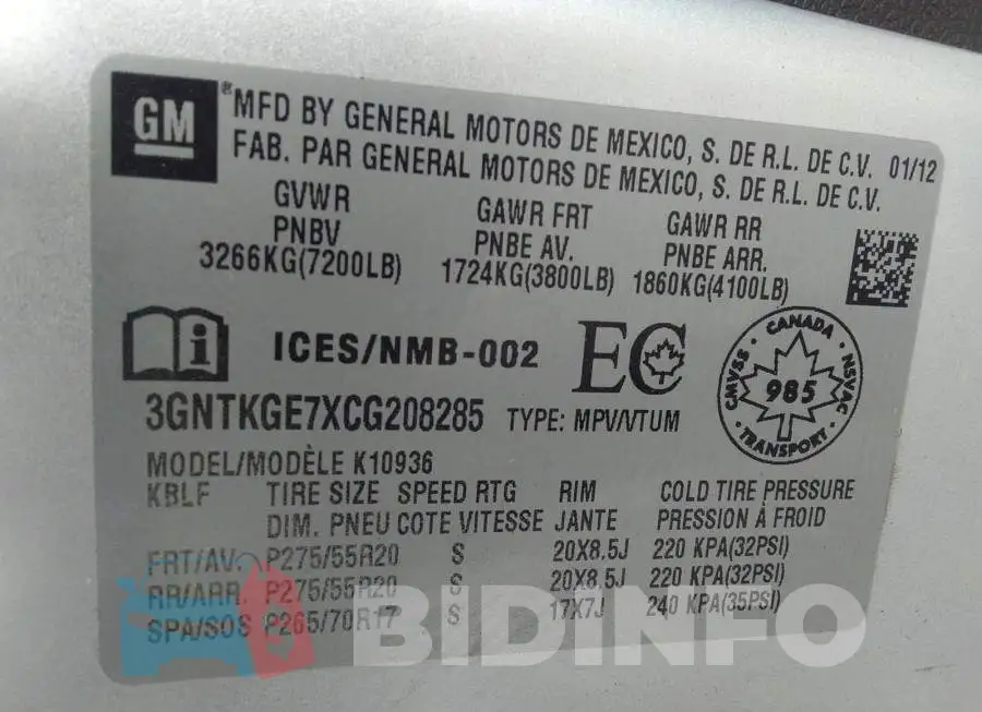 3GNTKGE7XCG208285 Photo# 9