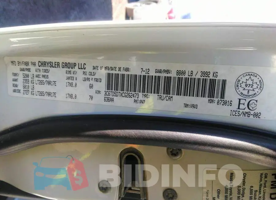 3C6TD5DTXCG262473 Photo# 9