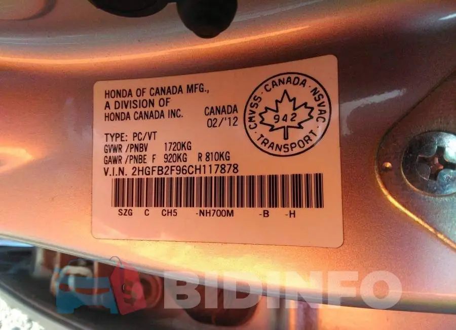 2HGFB2F96CH117878 Photo# 9