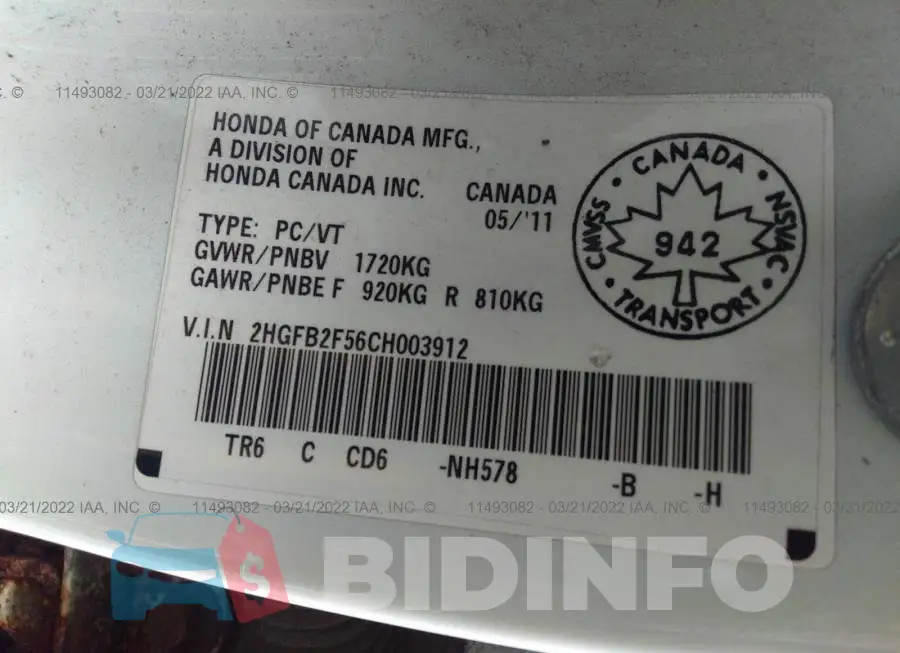 2HGFB2F56CH003912 Photo# 9