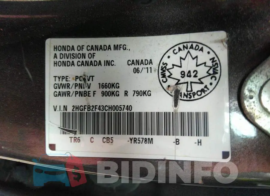 2HGFB2F43CH005740 Photo# 9