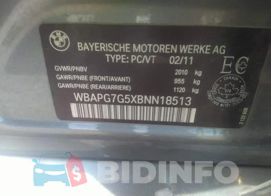 WBAPG7G5XBNN18513 Photo# 9