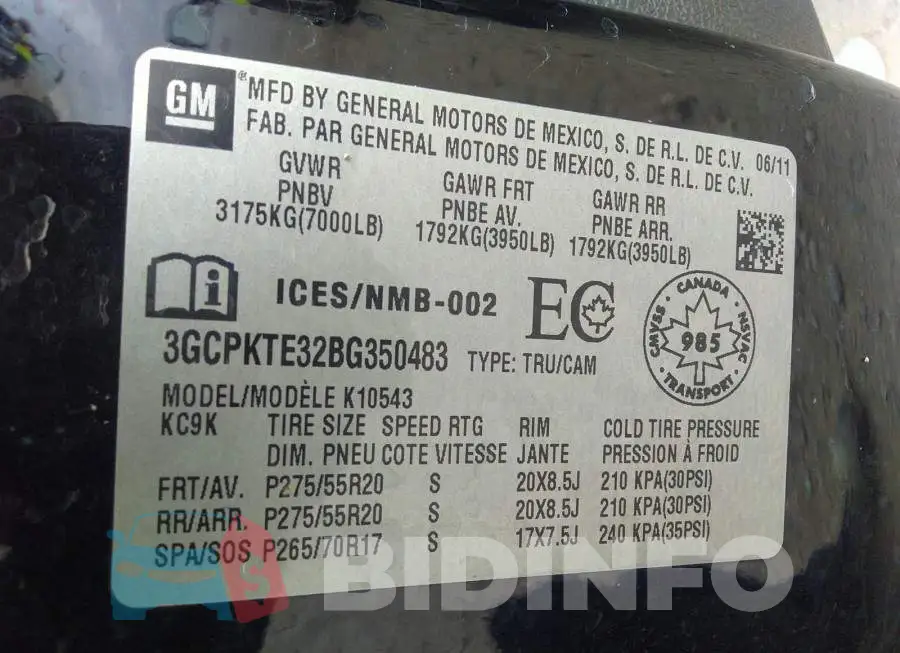 3GCPKTE32BG350483 Photo# 9