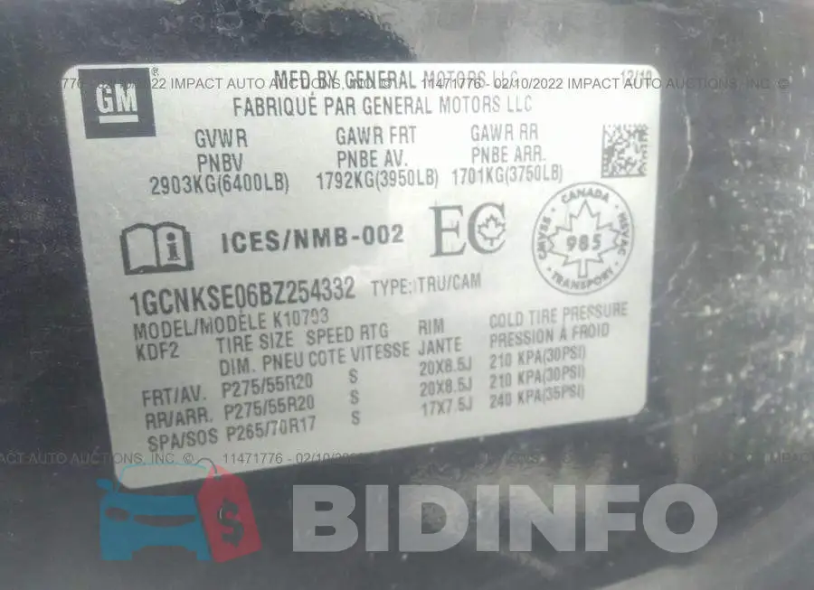 1GCNKSE06BZ254332 Photo# 9