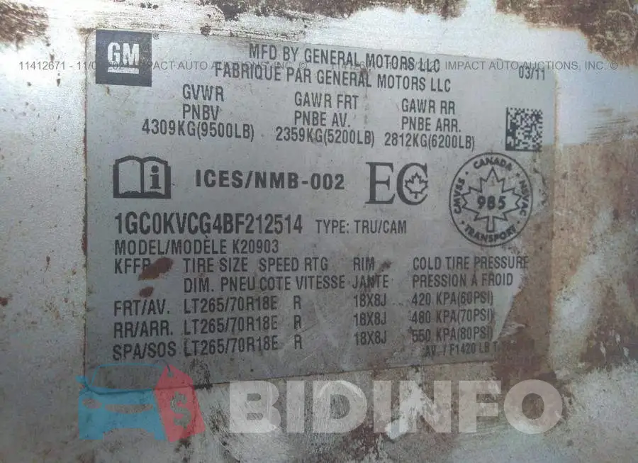 1GC0KVCG4BF212514 Photo# 9