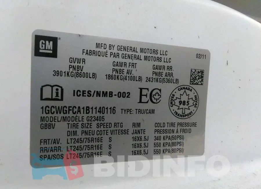 1GCWGFCA1B1140116 Photo# 9