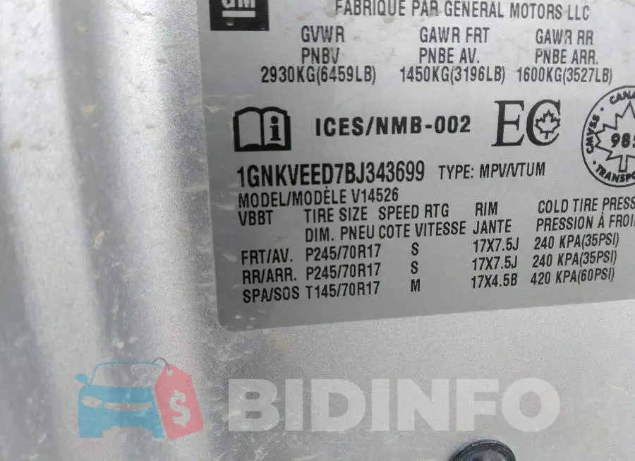 1GNKVEED7BJ343699 Photo# 9
