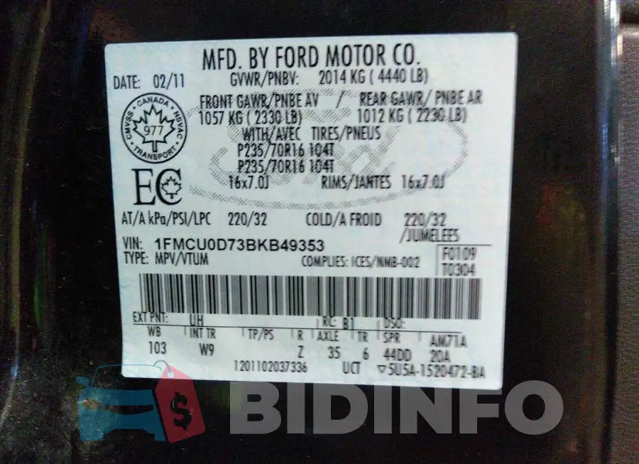1FMCU0D73BKB49353 Photo# 9