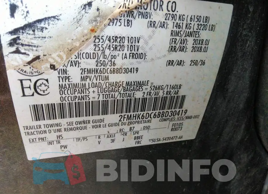 2FMHK6DC6BBD30419 Photo# 9