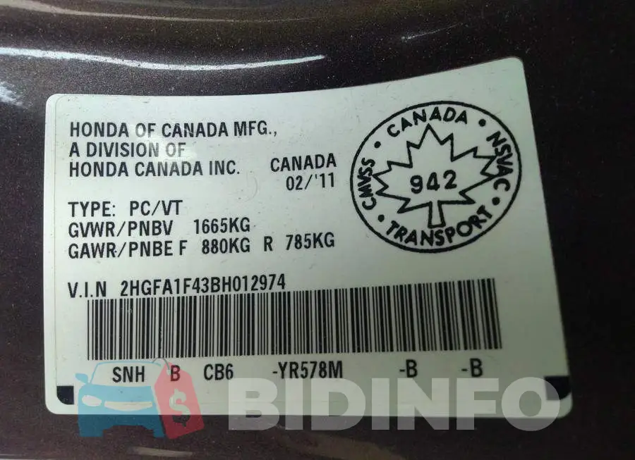 2HGFA1F43BH012974 Photo# 9
