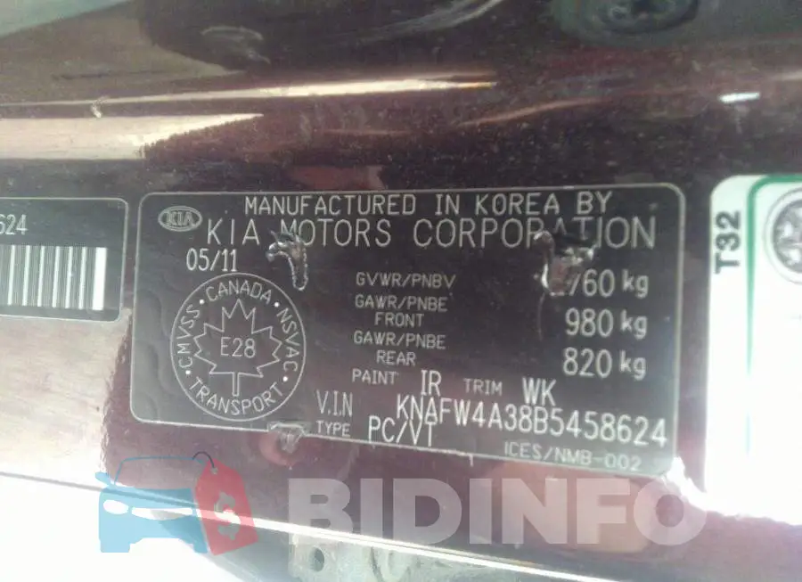 KNAFW4A38B5458624 Photo# 9
