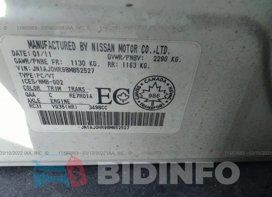 JN1AJ0HR9BM852527 Photo# 9