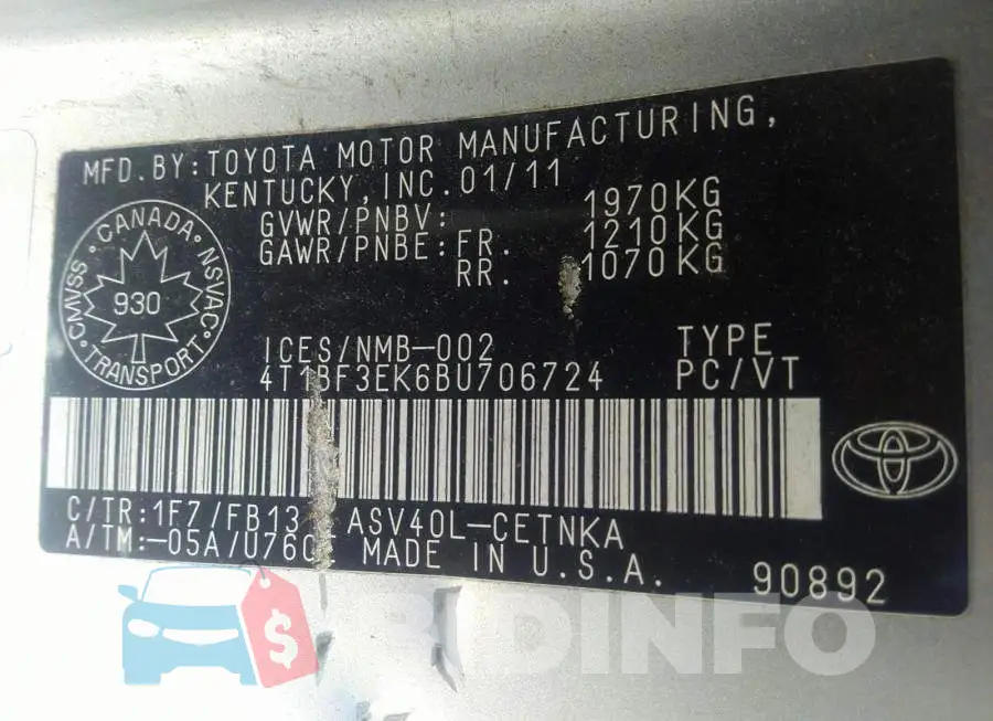 4T1BF3EK6BU706724 Photo# 9