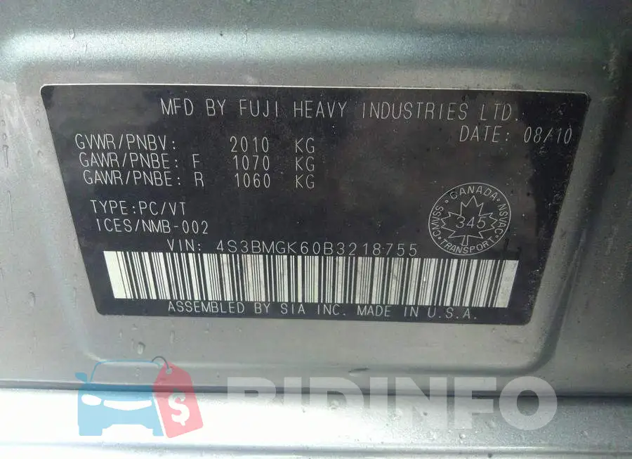 4S3BMGK60B3218755 Photo# 9