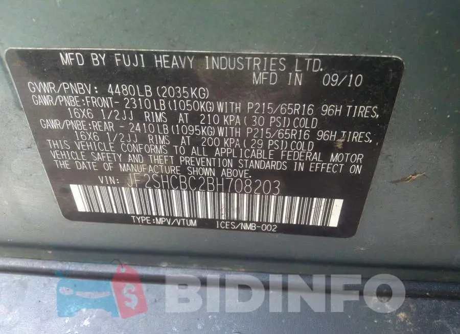 JF2SHCBC2BH708203 Photo# 9