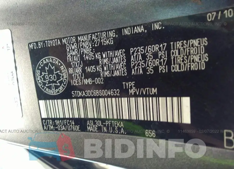 5TDKA3DC6BS004632 Photo# 9
