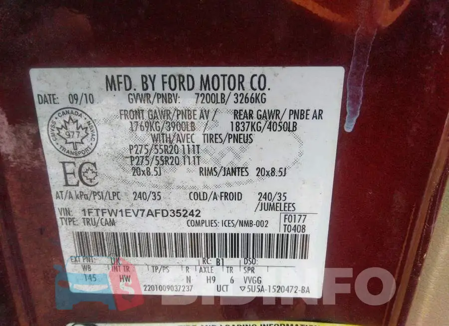 1FTFW1EV7AFD35242 Photo# 9