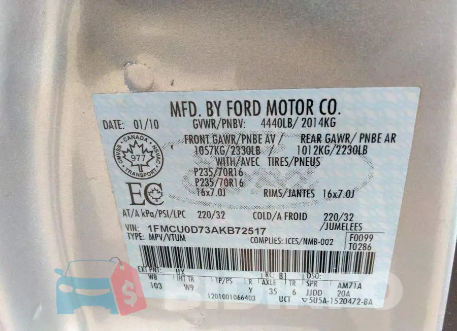 1FMCU0D73AKB72517 Photo# 9