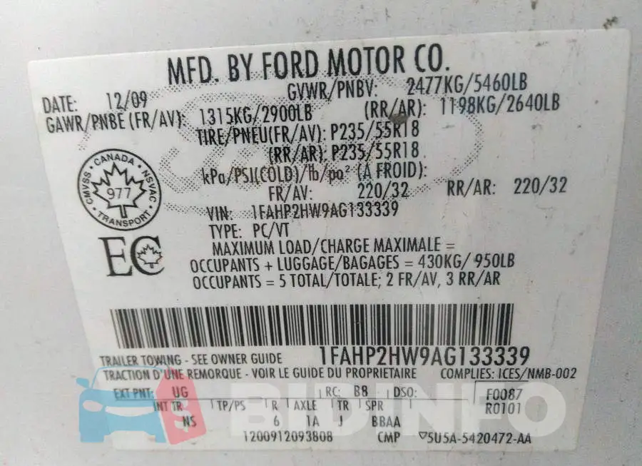 1FAHP2HW9AG133339 Photo# 9
